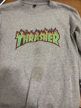 Thrasher  Gray Crew with Green & Red Flame Logo